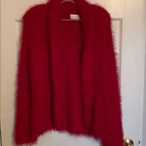 Red Fuzzy Cardigan with Buttons